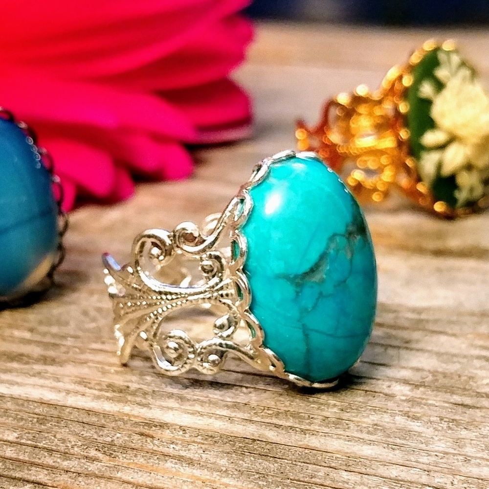 🚫not for sale🚫♦Filigree & Howlite Ring♦ - Picture 1 of 7